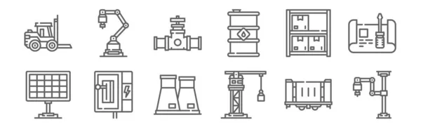 Conjunto Iconos Procesos Industriales Contorno Iconos Línea Delgada Como Robot — Vector de stock