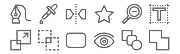 Ensemble Icônes Outils Édition Contour Des Icônes Ligne Mince Telles — Image vectorielle