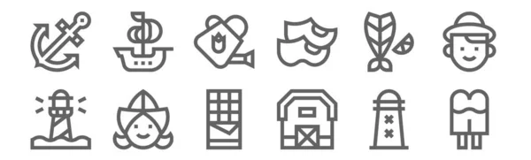 Набір Голландських Іконок Накреслити Тонкі Значки Лінії Такі Крем Сарай — стоковий вектор