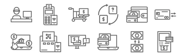 Набір Платіжних Банківських Іконок Викласти Тонкі Піктограми Рядків Такі Атм — стоковий вектор