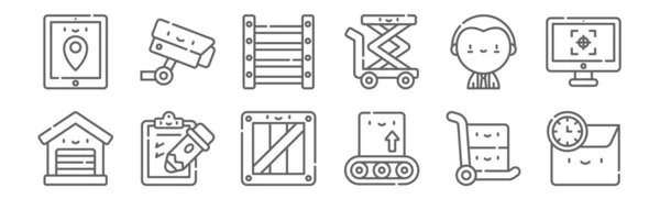 Conjunto Iconos Logísticos Esbozar Iconos Línea Delgada Como Tiempo Transportador — Vector de stock