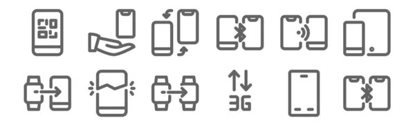 Satz Von Telefonen Und Mobiltelefonen Symbole Umreißen Dünne Linien Symbole — Stockvektor
