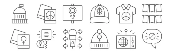 Conjunto Iconos Activistas Esbozar Iconos Línea Delgada Como Prohibición Gorro — Archivo Imágenes Vectoriales