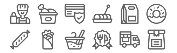 Set Take Away Icons Outline Thin Line Icons Lunch Box — Stock Vector