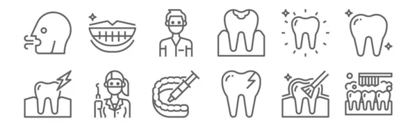 Satz Von Zahnärztlichen Symbolen Umrisse Dünner Linien Symbole Wie Zahnreinigung — Stockvektor