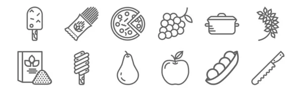 Set Gastronomy Collection Icons Outline Thin Line Icons Bread Apple — Stock Vector