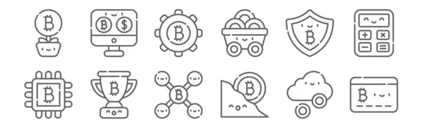 Conjunto Ícones Bitcoin Delinear Ícones Linha Fina Como Cartão Cit — Vetor de Stock