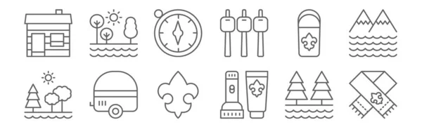 Symbole Für Pfadfinder Konturen Dünner Linien Wie Bandana Taschenlampe Anhänger — Stockvektor