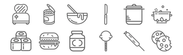 Set Gastronomy Collection Icons Outline Thin Line Icons Cookies Popsicle — Stock Vector