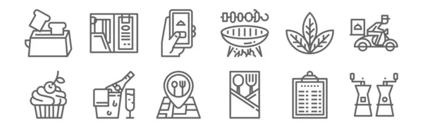 Set Von Restaurant Symbolen Umreißen Dünne Linien Symbole Wie Pfeffer — Stockvektor