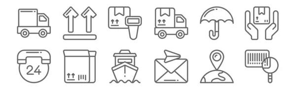 Set Shipping Delivery Icons Outline Thin Line Icons Barcode Email — Stock Vector