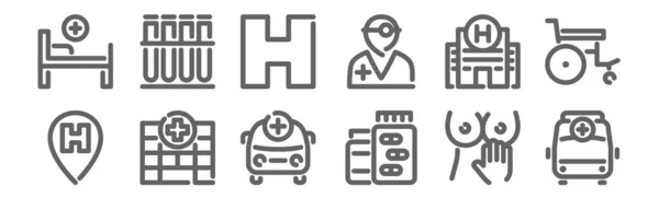 Set Von Krankenhaussymbolen Umreißen Dünne Linien Symbole Wie Krankenwagen Medizin — Stockvektor
