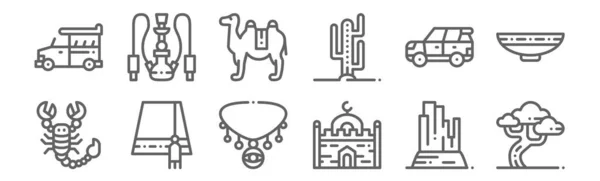 Ensemble Icônes Désert Contour Des Icônes Ligne Mince Tels Que — Image vectorielle