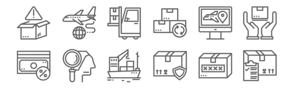 Conjunto Iconos Logísticos Contorno Iconos Línea Delgada Como Caja Caja — Archivo Imágenes Vectoriales