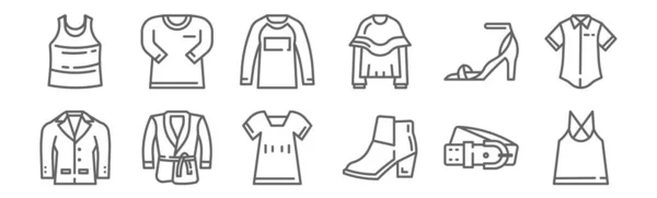 Set Fashion Style Icons Outline Thin Line Icons Tank Top — Stock Vector