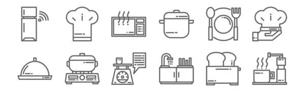Set Kitchen Icons Outline Thin Line Icons Coffee Dishwasher Stove — Stock Vector