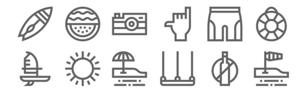 Ensemble Icônes Surf Contour Des Icônes Ligne Mince Telles Que — Image vectorielle