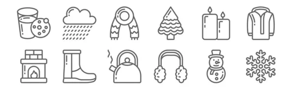 Conjunto Iconos Invierno Contorno Iconos Línea Delgada Como Copo Nieve — Vector de stock