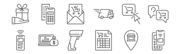 Set Von Online Shopping Symbolen Dünne Symbole Wie Bezahlung Bestellung — Stockvektor