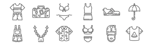 Conjunto Iconos Ropa Verano Esbozar Iconos Línea Delgada Como Camisa — Archivo Imágenes Vectoriales