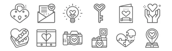 Set Love Icons Outline Thin Line Icons Location Camera Smartphone — Stock Vector