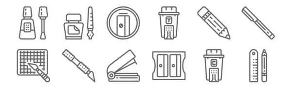 Ensemble Icônes Papeterie Contour Des Icônes Ligne Mince Tels Que — Image vectorielle