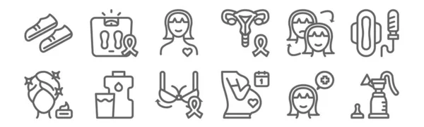 Set Von Gesundheitsikonen Für Frauen Umreißen Dünne Linien Symbole Wie — Stockvektor