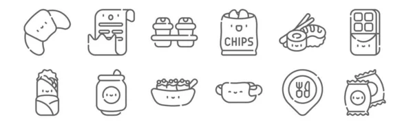 Symbole Zum Mitnehmen Umreißen Dünne Linien Symbole Wie Ketchup Hotdog — Stockvektor