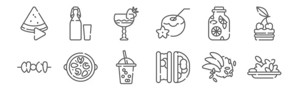 Symbole Für Sommerliche Speisen Und Getränke Konturen Von Symbolen Wie — Stockvektor