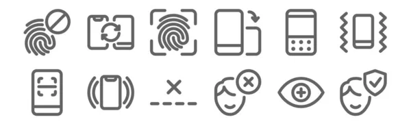 Set Phones Mobiles Icons Outline Thin Line Icons Face Recognition — Stock Vector