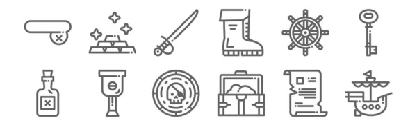 Set Pirates Icons Outline Thin Line Icons Ship Treasure Leg — Stock Vector