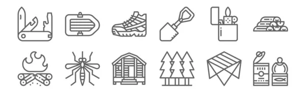 Set Camping Icons Outline Thin Line Icons Canned Food Forest — Stock Vector