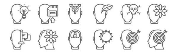 Набір Іконок Людського Розуму Викласти Тонкі Піктограми Рядків Такі Ціль — стоковий вектор
