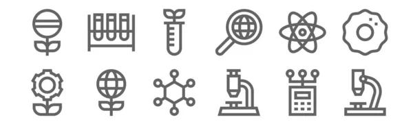 Набір Біоінженерних Іконок Викласти Тонкі Піктограми Лінії Такі Мікроскоп Мікроскоп — стоковий вектор