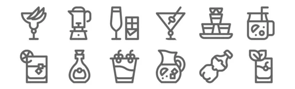 Set Cocktails Icons Outline Thin Line Icons Gin Tonic Sangria — Stock Vector