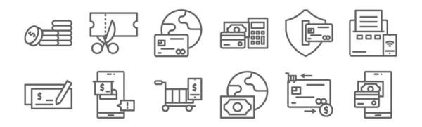 Набір Платіжних Банківських Іконок Викласти Тонкі Піктограми Рядків Такі Онлайн — стоковий вектор