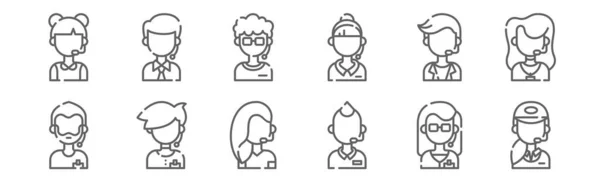 Set Van Call Center Avatars Pictogrammen Schets Dunne Lijn Pictogrammen — Stockvector