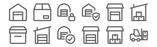 Ensemble Icônes Entrepôt Contour Des Icônes Ligne Mince Telles Que — Image vectorielle