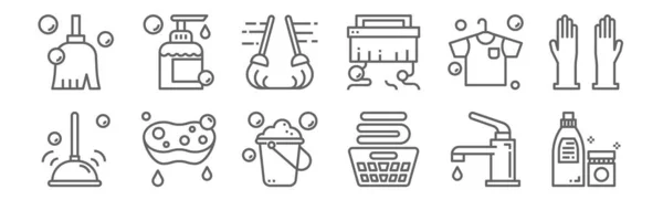 Set Hygiene Icons Outline Thin Line Icons Detergent Laundry Sponge — Stock Vector