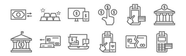 Ensemble Icônes Paiement Banque Contour Des Icônes Ligne Mince Telles — Image vectorielle