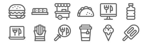 Symbole Zum Mitnehmen Umreißen Dünne Linien Symbole Wie Eis Tee — Stockvektor