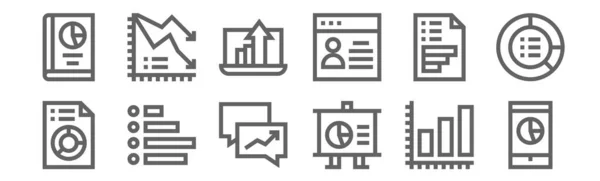 Set Analytics Icons Outline Thin Line Icons Smartphone Presentation Analytics — Stock Vector