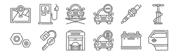 Σύνολο Εικονίδια Γκαράζ Αυτοκινήτων Περίγραμμα Λεπτής Γραμμής Εικονίδια Όπως Πόρτα — Διανυσματικό Αρχείο