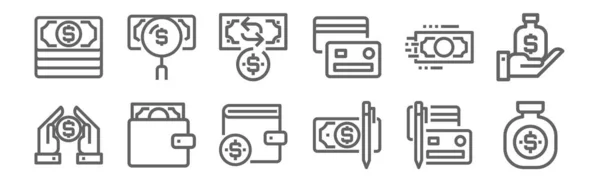 Set Financial Icons Outline Thin Line Icons Money Bag Money — Stock Vector