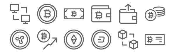Satz Von Kryptowährungssymbolen Umreißen Dünne Linien Symbole Wie Bitcoin Bindestrich — Stockvektor
