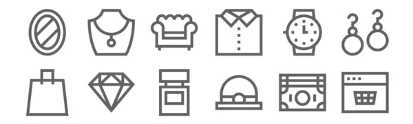 Set Luxury Shop Icons Outline Thin Line Icons Shop Hat — Stock Vector