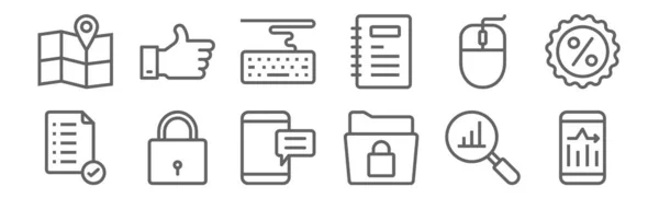Set Business Icons Outline Thin Line Icons Analytics Folder Padlock — Stock Vector