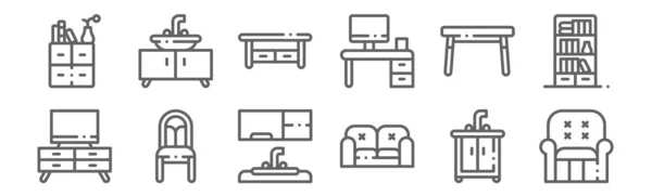 一套12个家具图标 勾勒出诸如扶手椅 水池等细线图标 — 图库矢量图片