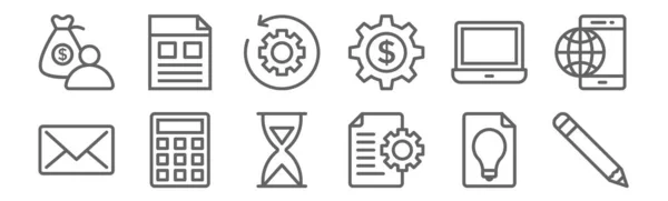 Conjunto Ícones Negócios Delinear Ícones Linha Fina Como Lápis Arquivo — Vetor de Stock