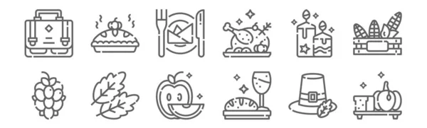 Herbst Und Erntedanksymbole Ikonen Wie Kürbisbrot Brot Blatt Kerze Teller — Stockvektor
